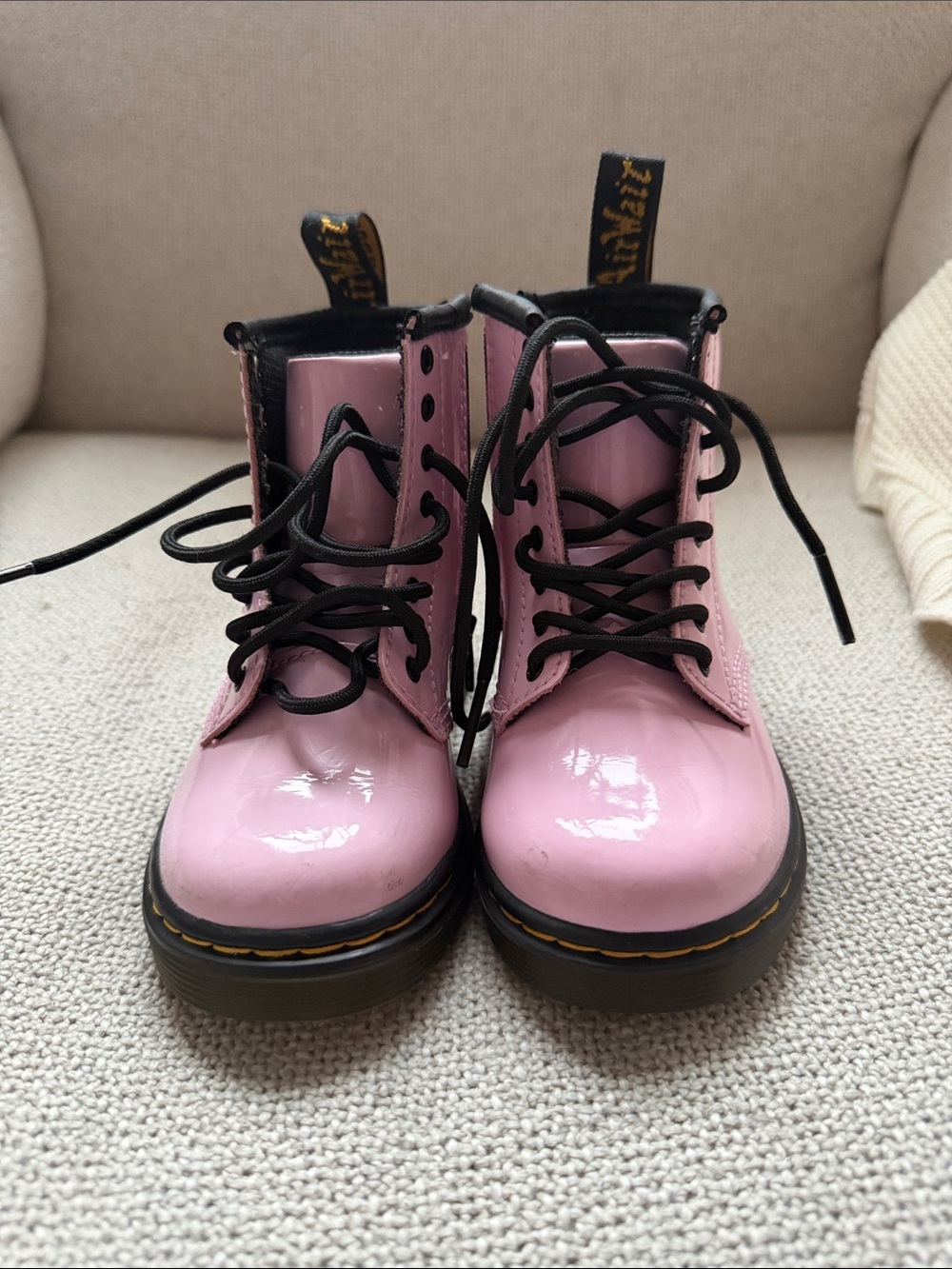 Dr. Martens Pink Patent Leather Lace-Up Ankle Boots